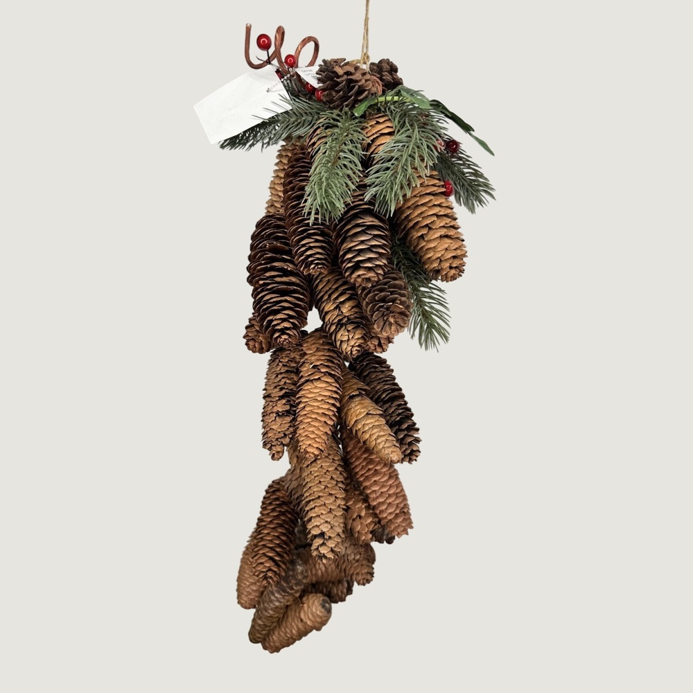 Natural Pinecone 26" Teardrop Swag Red Berry Hanging Winter Decor Christmas